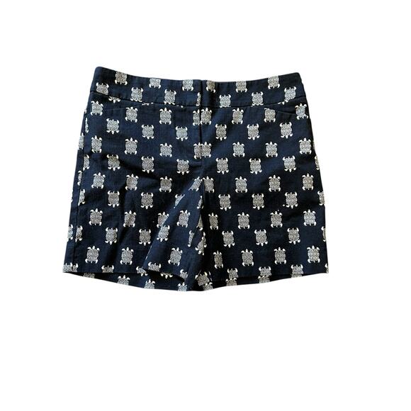 Ann Taylor Loft Riviera Shorts 4 Navy Blue White Turtle Print Coastal - Picture 1 of 8